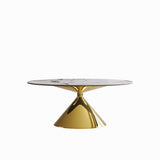 Modern Luxury Marble Dining Table Set Oval Kitchen Table With Stainless Steel Base - Gold / White Print