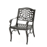 Luminea - Outdoor Aluminum Dining Chair With Scroll Design, Lattice Pattern And Cabriole Legs - Bronze