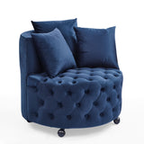 Modern Upholstered Swivel Chair With Button Tufted Design And Movable Wheels
