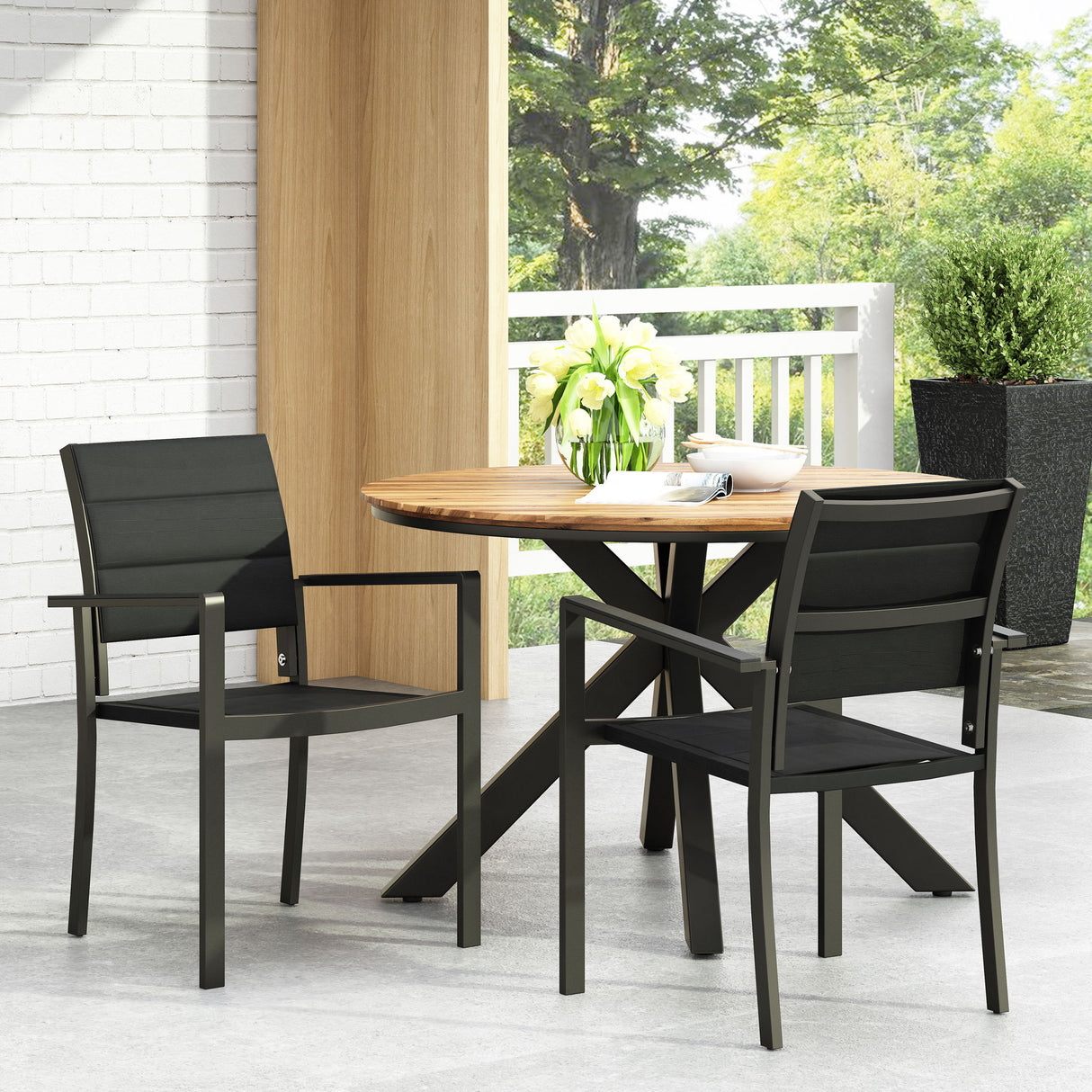 Baird - Outdoor Mesh And Aluminum Dining Chairs - Black