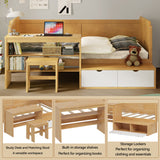 Daybed With Storage Shelves And Lockers, Multi Functional Bed With Study Desk And Matching Stool