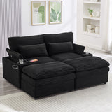 Convertible Loveseat Sofa With Storage, USB Ports, Cup Holders - Black