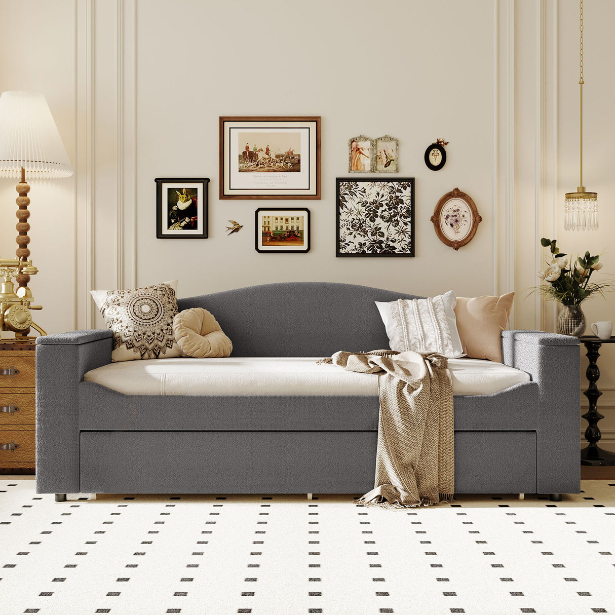 Upholstered Daybed With Storage Armrests, Trundle And Latest Integrated Bluetooth Audio System