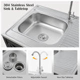 Outdoor Movable Kitchen Sink Patio Modular Kitchen Sink Station With Cabinet For Garden, Patio, Backyard - Matte Black