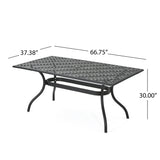 Outdoor Aluminum Dining Table With Lattice Design And Center Umbrella Hole - Black