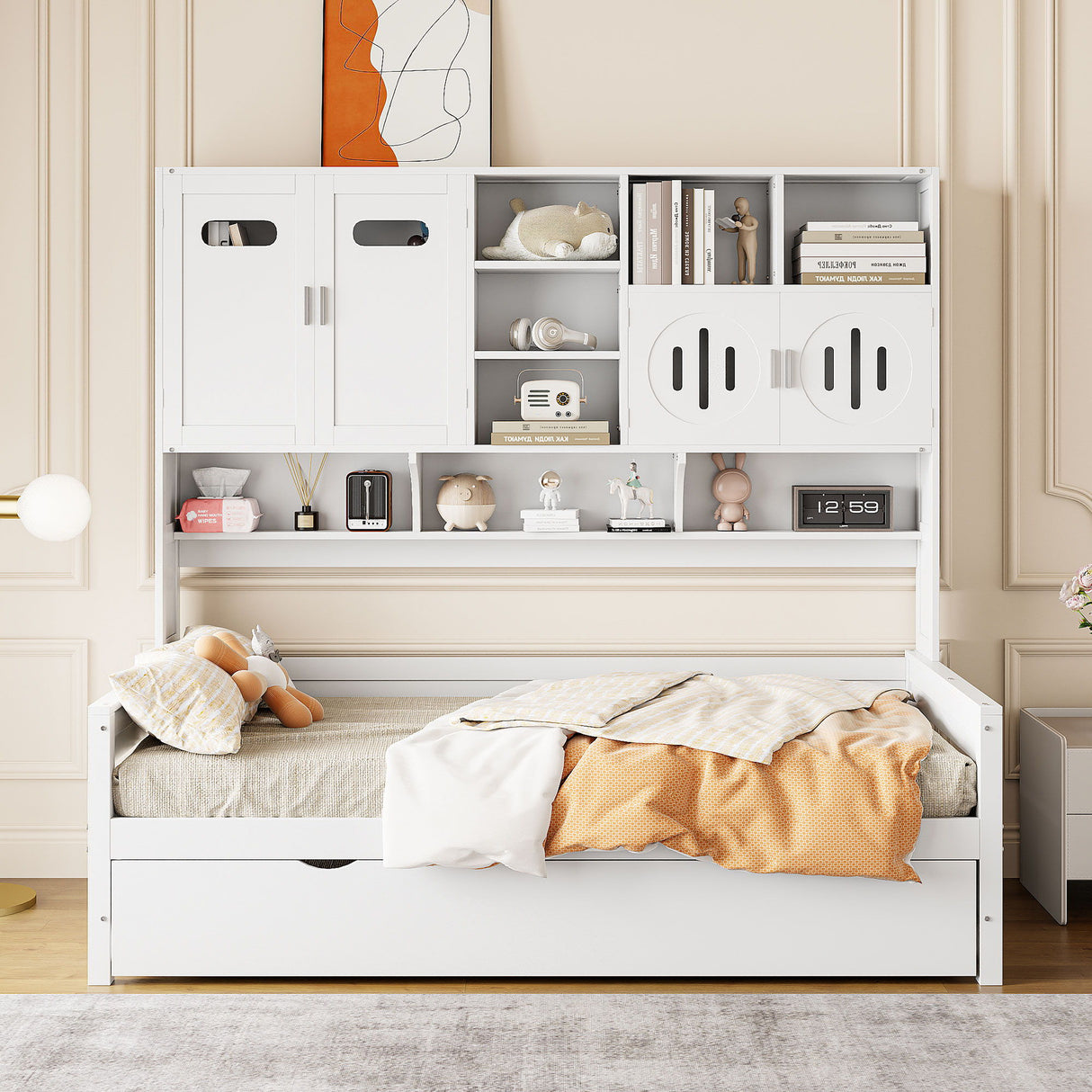 Daybed With All-In-One Cabinet And Shelf