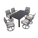 Outdoor Patio Furniture Dining Set With Sunbrella Fabric, Rectangular Table With Umbrella Hole
