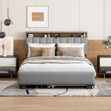 Upholstered Platform Bed With Storage Headboard, Trundle & 2 Drawers And A Set Of Sockets & USB Ports