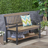 Slatted Bench With Built In Shelf