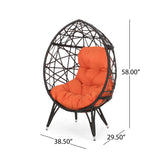 Outdoor Wicker Teardrop Chair With Cushion - Orange / Brown