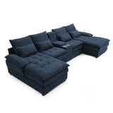Contemporary U Shaped Sofa With Console And Cupholders