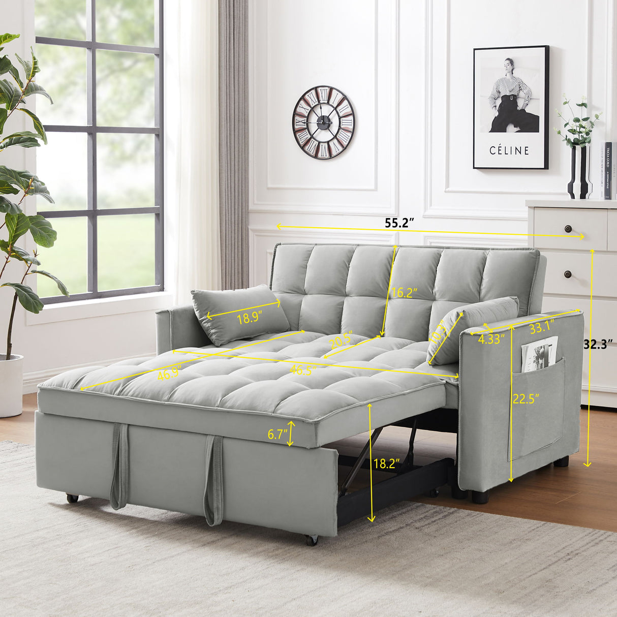 Modern Convertible Velvet Futon Loveseat With Sleeper Bed Function