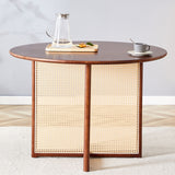 Retro Round Table With Imitation Rattan Rubber Wood - Walnut