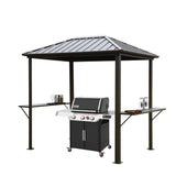Grill Hardtop Gazebo Outdoor Metal Hard Top Gazebo, Permanent Bbq Gazebo With Galvanized Steel, Aluminum Framed Pavilion With Shelves - Dark Brown