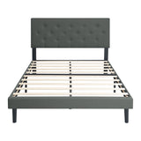 Modern Upholstered Platform Bed Frame With Button Tufted Linen Fabric Headboard