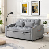 Modern Velvet Loveseat With Pullout Bed, Adjustable Reclining Backrest