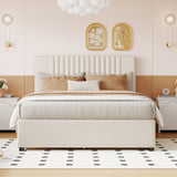 Upholstered Platform Bed With Drawers, Classic Headboard Design