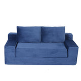 Loveseat Sofa, Comfortable Deep Seat Sofa Bed, Modern Small Corduroy Couch For Living Room Bedroom,Reversible Cushion With Pillows,No Assembly Required, Dark Blue