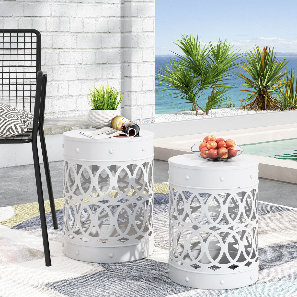 Outdoor Metal S/2 End Table