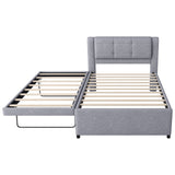 Upholstery Platform Bed With Trundle,Trundle Can Be Flat Or Erected