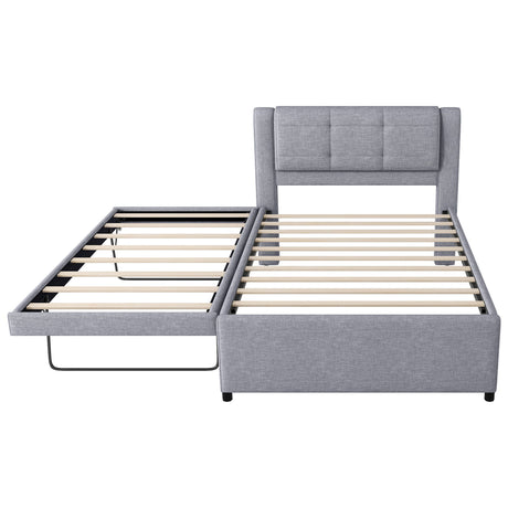 Upholstery Platform Bed With Trundle,Trundle Can Be Flat Or Erected