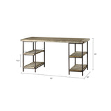 Industrial Style Metal Frame Accent Desk With Side Shelving - Gray