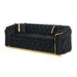 Button Tufted Couch With 2 Pillows, 3 Seater Luxury Chesterfield Sofa