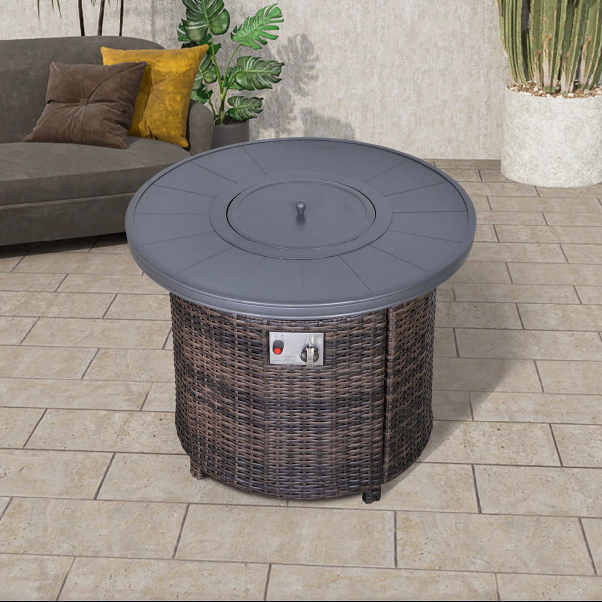Outdoor Fire Pit Table With Lid - Espresso