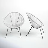 Outdoor Lounge Chair Set With Handwoven Seats, Weather Resistant - White