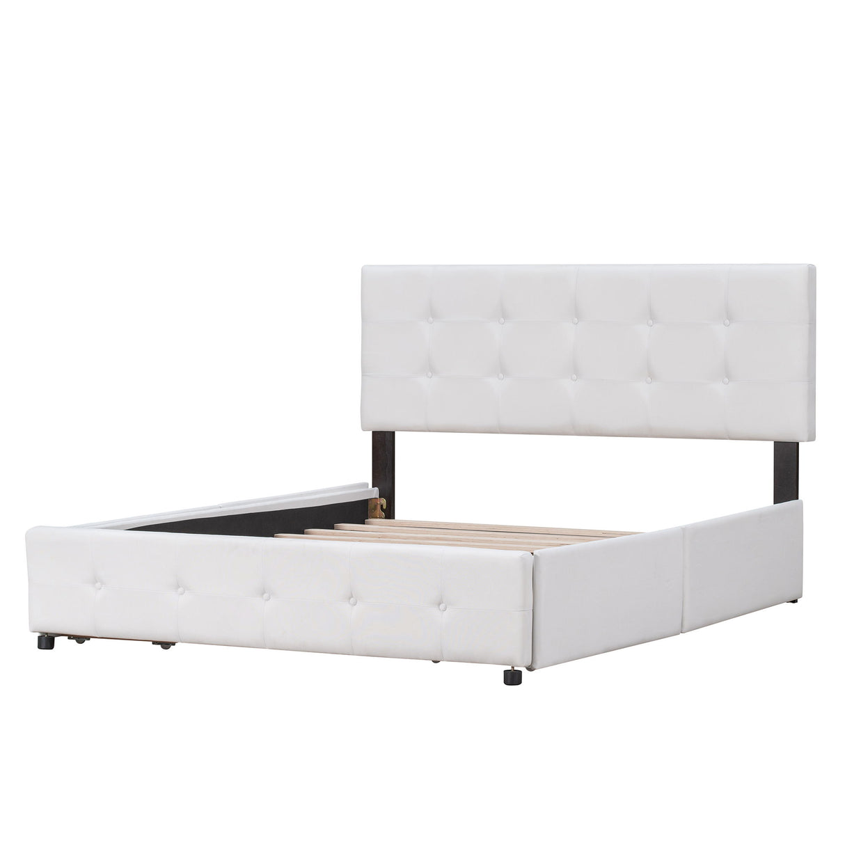 Upholstered Platform Bed With Classic Headboard And Drawers, No Box Spring Needed