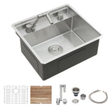 21" Undermount Kitchen Sink With Folding Faucet And Cutting Board Stainless Steel 16 Gauge Workstation - Brushed Nickel