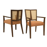 Mid Century Modern Arm Dining Chair Set With Rattan Backrest