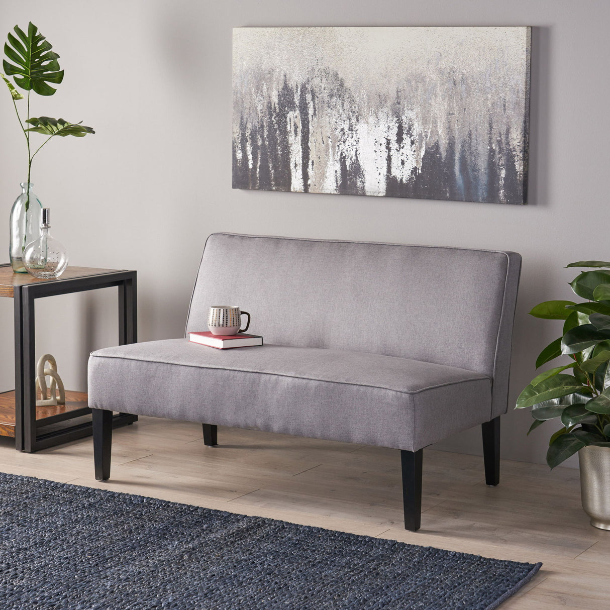 Contemporary Loveseat With Upholstered Fabric And Birch Wood Legs