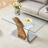 Artistic Rectangular Coffee Table With Tempered Glass Countertop