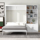 Full Size Murphy Bed With Multiple Storage Shelves And A Cabinet - White