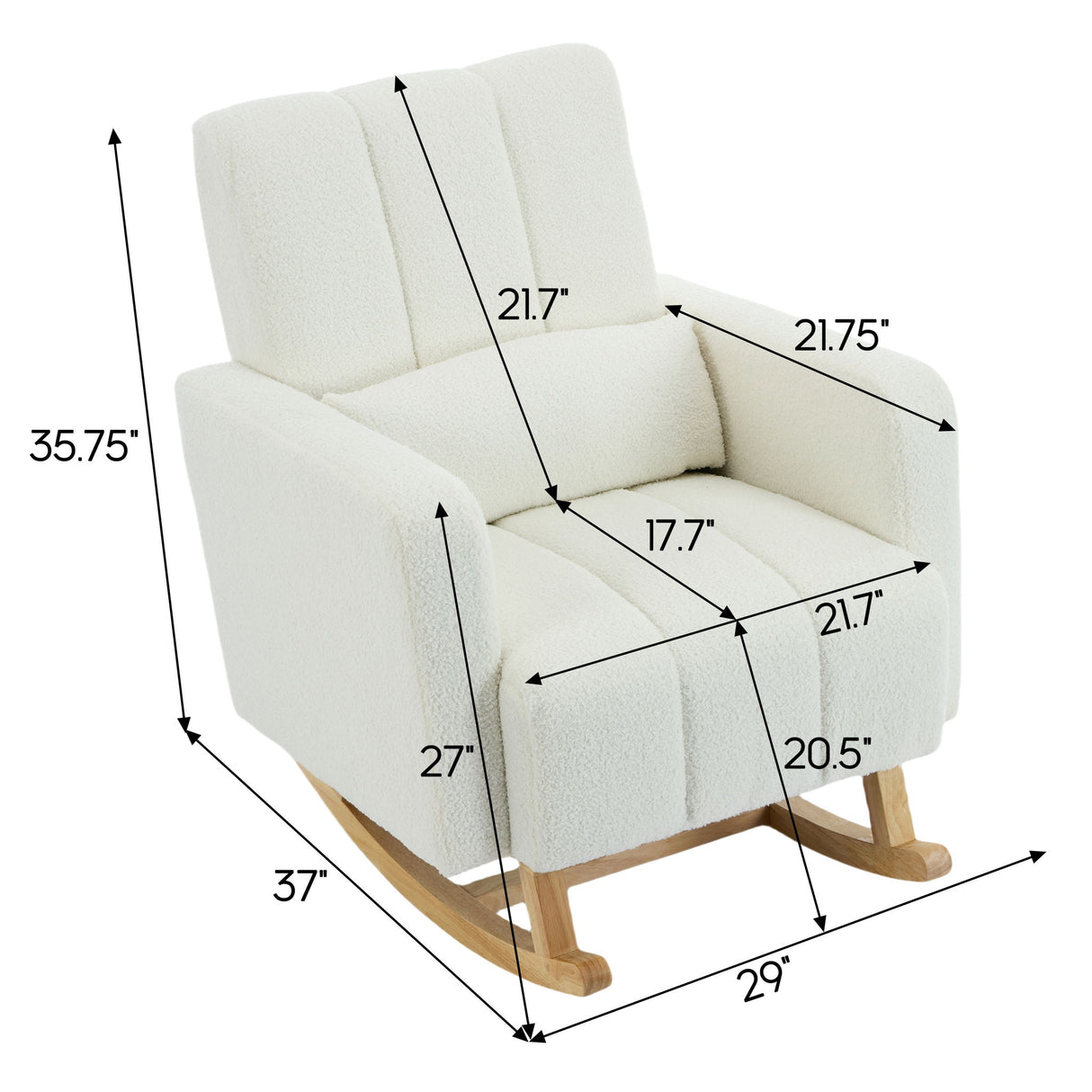 Accent Rocking Chair With Pillow, Spacious & Comfortable Seating For Living Room Or Bedroom - Cream White