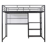 Metal Loft Bed With Desk, 3 Shelves And Ladder