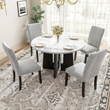 5 Piece Round Dining Table Set, Dining Table And 4 Upholstered Chairs For Dining Room, Kitchen Room, Living Room - White / Gray
