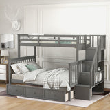 Stairway Bunk Bed With Storage And Guard Rail For Bedroom