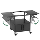 Outdoor Grill Table For Big Egg Style Bbq Metal Grill Cart With 2 Folding Panels Metal - Black