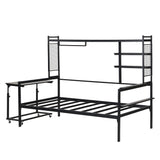 Daybed With Movable Desk, Grid, Shelves And Clothes Hanger