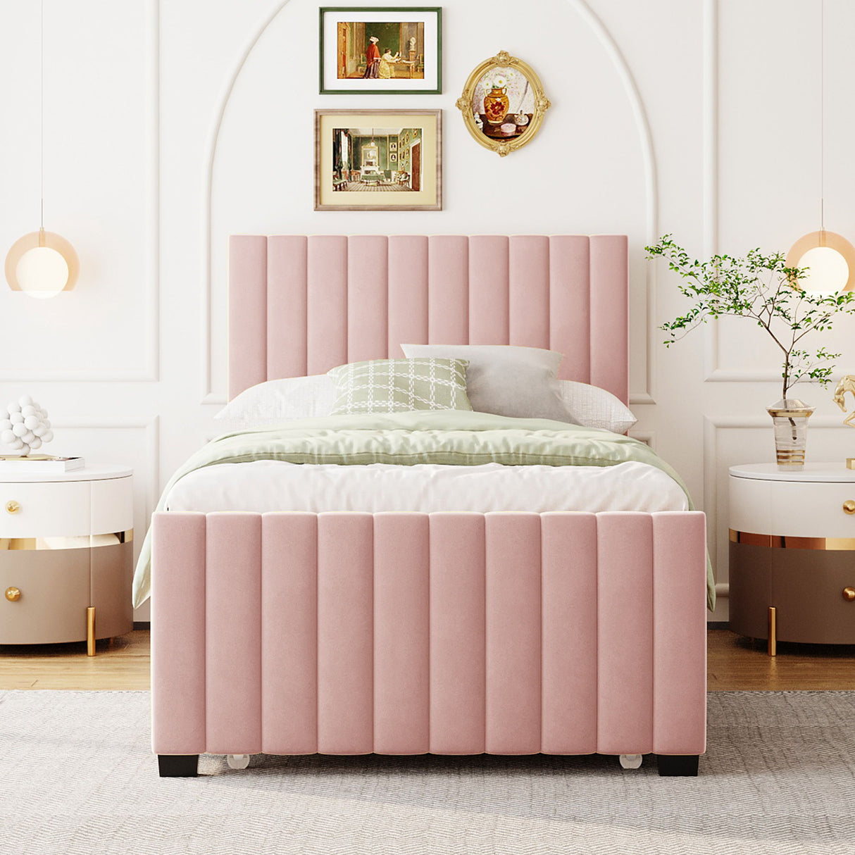 Upholstered Design Platform Bed With Trundle