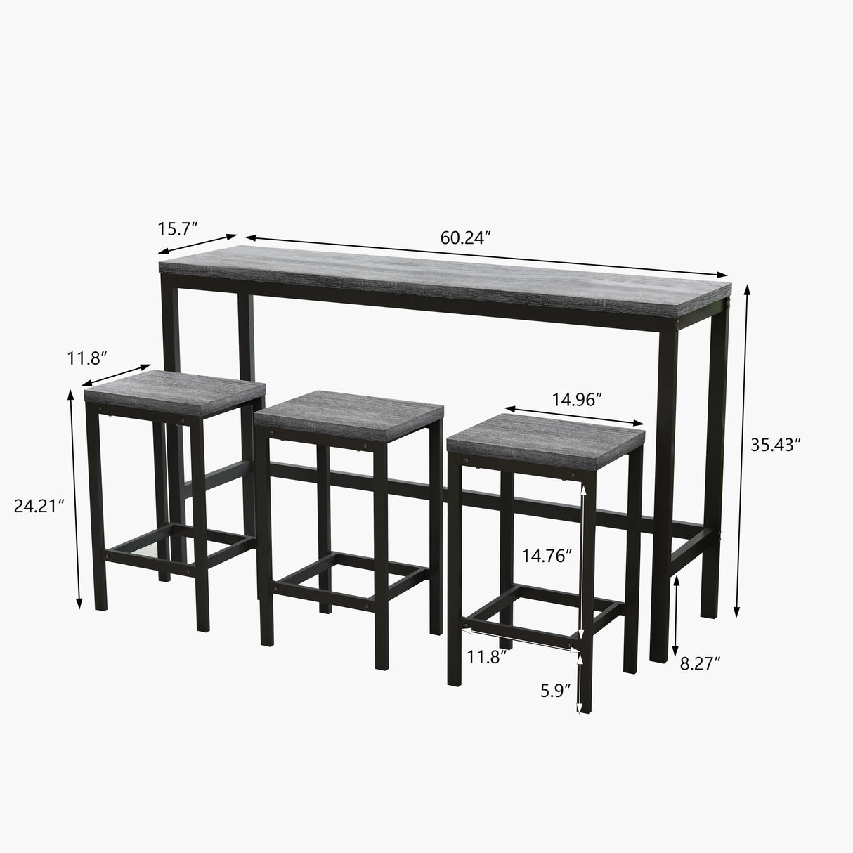 Modern Design Long Dining Table Set With 3 Stools