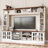 Wall Unit Entertainment Center With Bookshelves For TVs Up To 80", Tempered Glass Doors And Adjustable Shelves