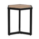 Outdoor Side Table With Iron Base And Slatted Top - Brown