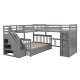 L Shaped Bunk Bed With 3 Drawers, Portable Desk And Wardrobe