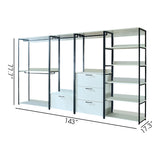 Fiona - Freestanding Walk In Wood Closet System & Metal Frame Durable Storage Solution Melamine - White