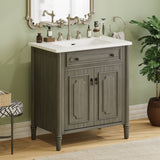 Vintage Bathroom Vanity With Sink, Rustic Cabinet With Soft Close Doors