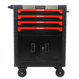 Removable 4 Drawer Metal Tool Cart With Lock - Black / Red