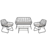 4 Piece Wicker Patio Furniture Set With Tempered Glass Table And Detachable Cushions